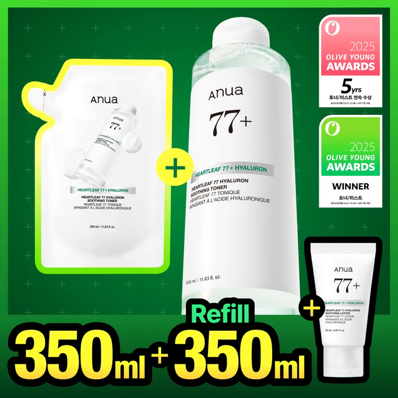 Anua Heartleaf 77 Hyaluron Soothing Toner 350ml Refill Set (+Refill 350ml)