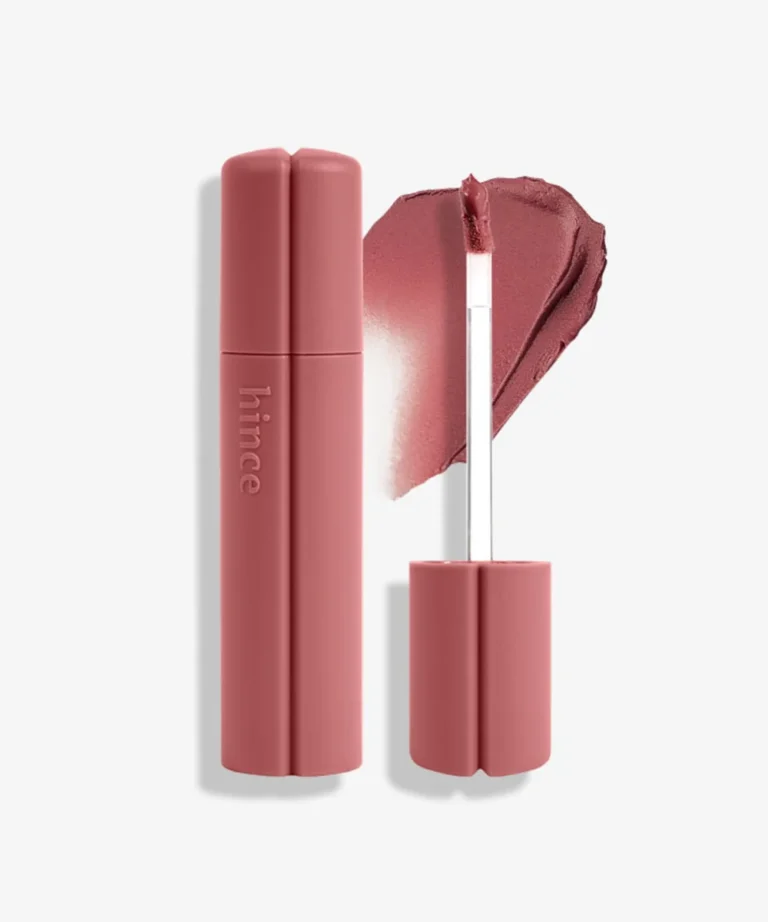 Hince Nu Blur Tint tubes, applicator and muted rose texture swatch