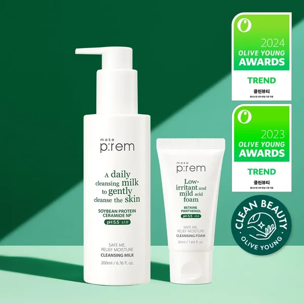 makeprem Make P:rem Safe Me Relief Moisture Cleansing Milk 200ml Set (+Cleansing Foam 50ml)
