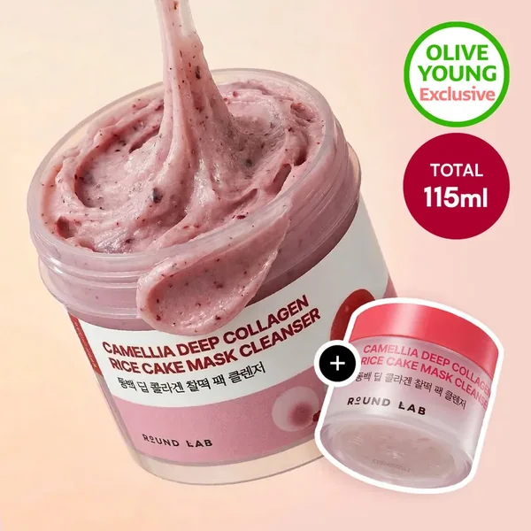 ROUND LAB Camellia Deep Collagen Rice Cake Mask Cleanser 100ml Set (+15ml)